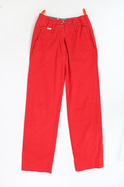 Vintage 90's Nike high waisted red cotton tech trousers with elasticated waist and embroidered logo on the hip