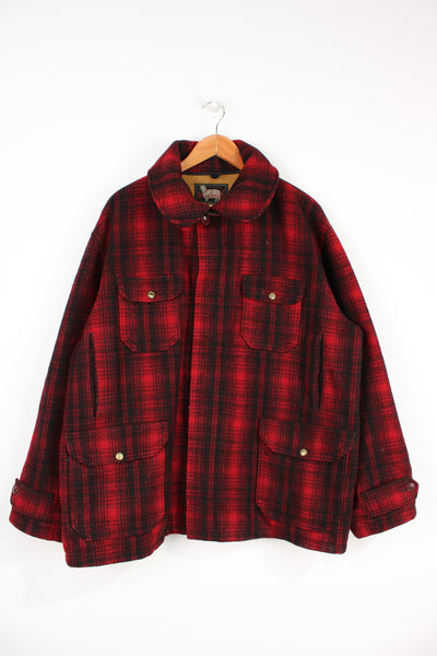 Vintage 1950/60's Woolrich red & black plaid wool button up CPO jacket with multiple pockets 