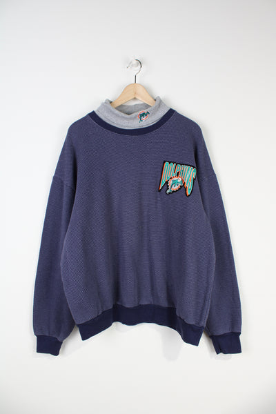Vintage Miami Dolphins purple/blue turtleneck sweatshirt by Majestic with embroidered spell-out badge on the chest