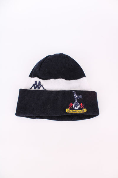 Tottenham Hotspur navy blue and white striped knit beanie hat by Kappa features embroidered badges