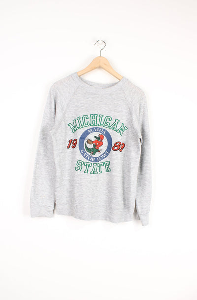 Vintage 1989 Michigan State Sweatshirt college football grey crewneck sweatshirt