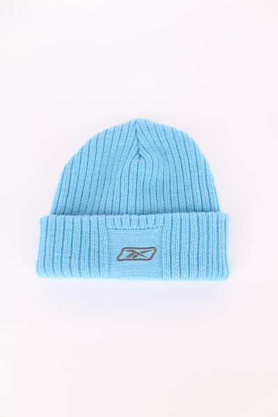 Reebok reversible beanie in baby blue, cuffed with embroidered logo on the front