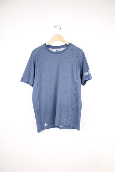 Adidas T-Shirt in a blue colourway, and has the logo embroidered on the front and left sleeve.