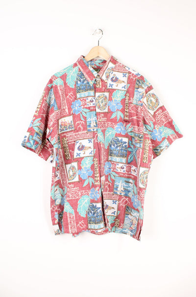 Vintage Hawaiian all over print cotton button up shirt with short sleeves