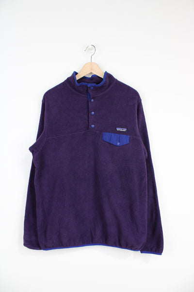 Patagonia Synchilla purple fleece with 1/4 popper fastening, chest pocket and embroidered logo 