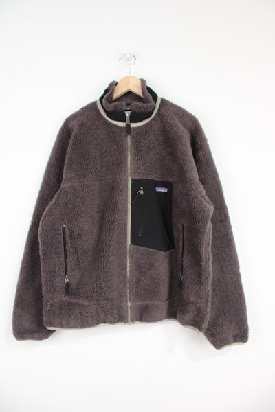 Grey Patagonia retro-x zip through fleece with embroidered logo on the chest pocket