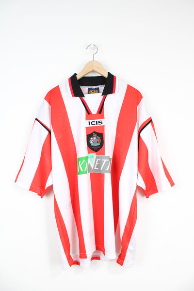 Vintage 1999 - 2000 Altrincham home football shirt by ICIS Sportswear with embroidered badges and printed sponsors on the front