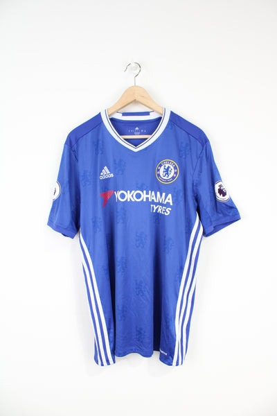 2016-17 Chelsea home football shirt by Adidas featuring player #10 Hazard on the back, embroidered badges on the front and printed sponsors