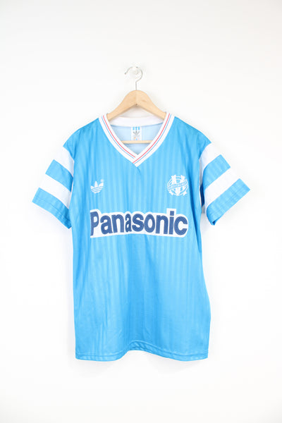 Vintage 1990-91 Marseille away football shirt by Adidas with raised badges and sponsors