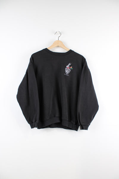Vintage 00's Warner Bros Chicago sweatshirt in black with embroidered logo and Bugs Bunny on the chest. 