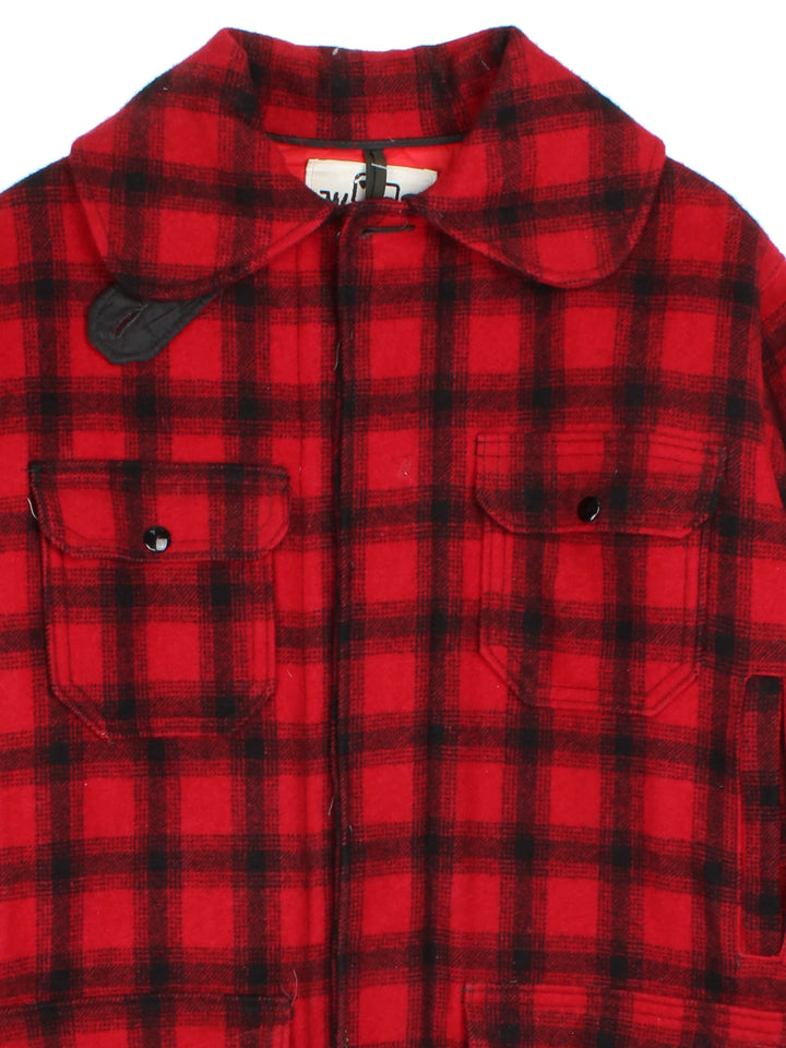 Vintage Woolrich red & black plaid wool button up CPO jacket with multiple pockets 