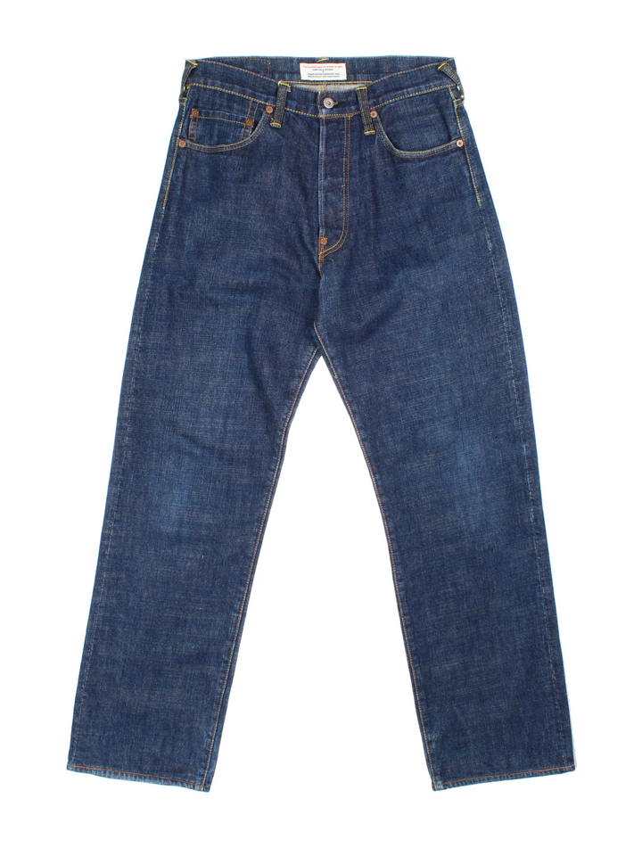 Evisu jeans with painted graphic detail on the pockets and motifs across the back
