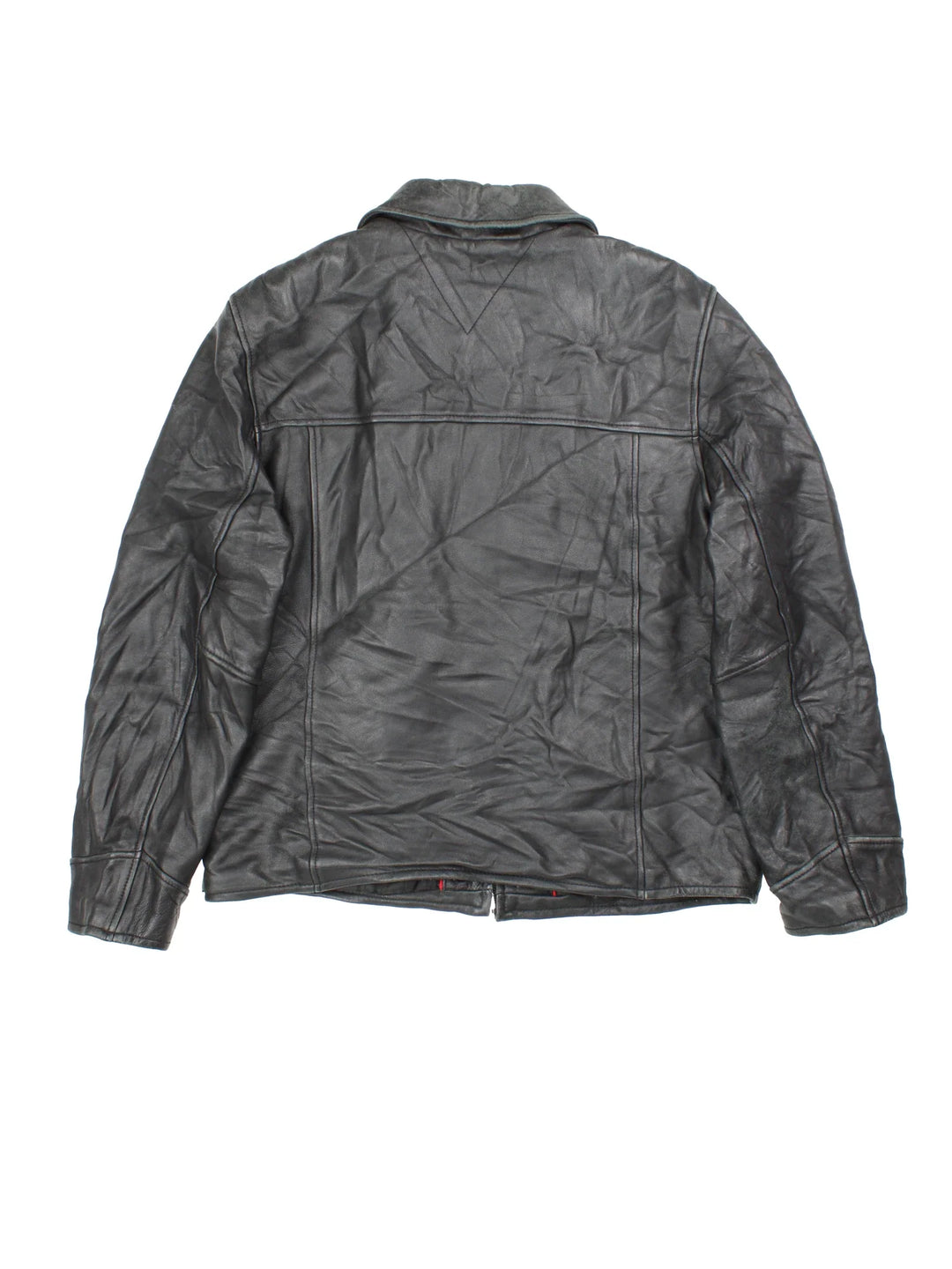 Vintage Tommy Hilfiger Leather Jacket in a black colourway. Zips up and has side pockets and a wool blend lining.