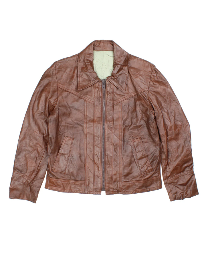 Vintage Western Leather Jacket in a brown colourway. Zips up and has side pockets.