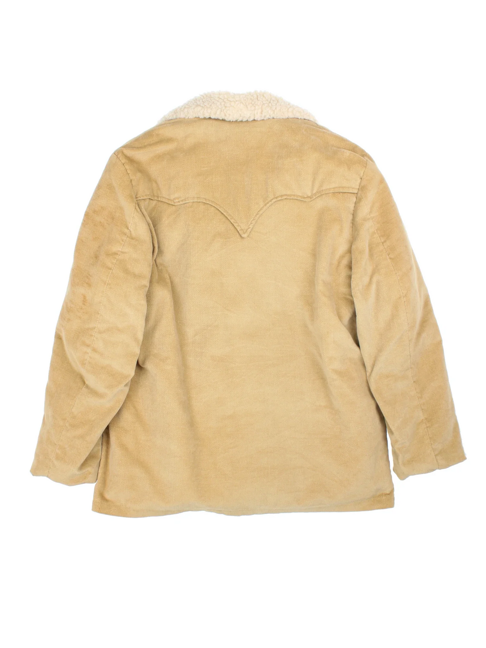 Vintage Lee Storm Rider Western Sherpa Jacket in a tan colourway. Buttons up and has side pockets, insulated with a sherpa lining, big collar, and has the logo tab embroidered on the front.