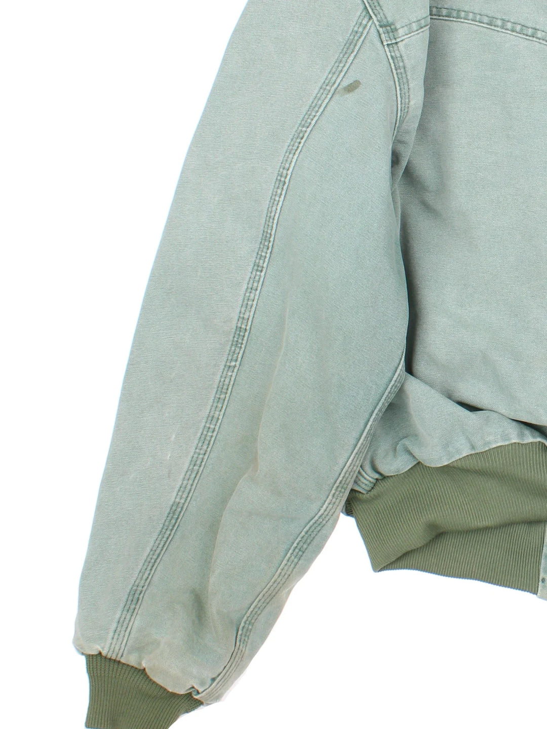 Vintage Carhartt Santa Fe Jacket in a green colourway. Zips up and has side pockets, insulated lining, and has the logo embroidered on the front by the hem.