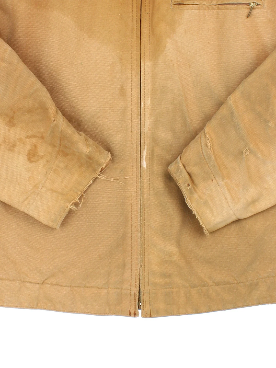 Vintage 80's Carhartt Detroit Jacket in a tan colourway. Zips up and has multiple pockets, insulated with a quilted lining, and has a corduroy collar.