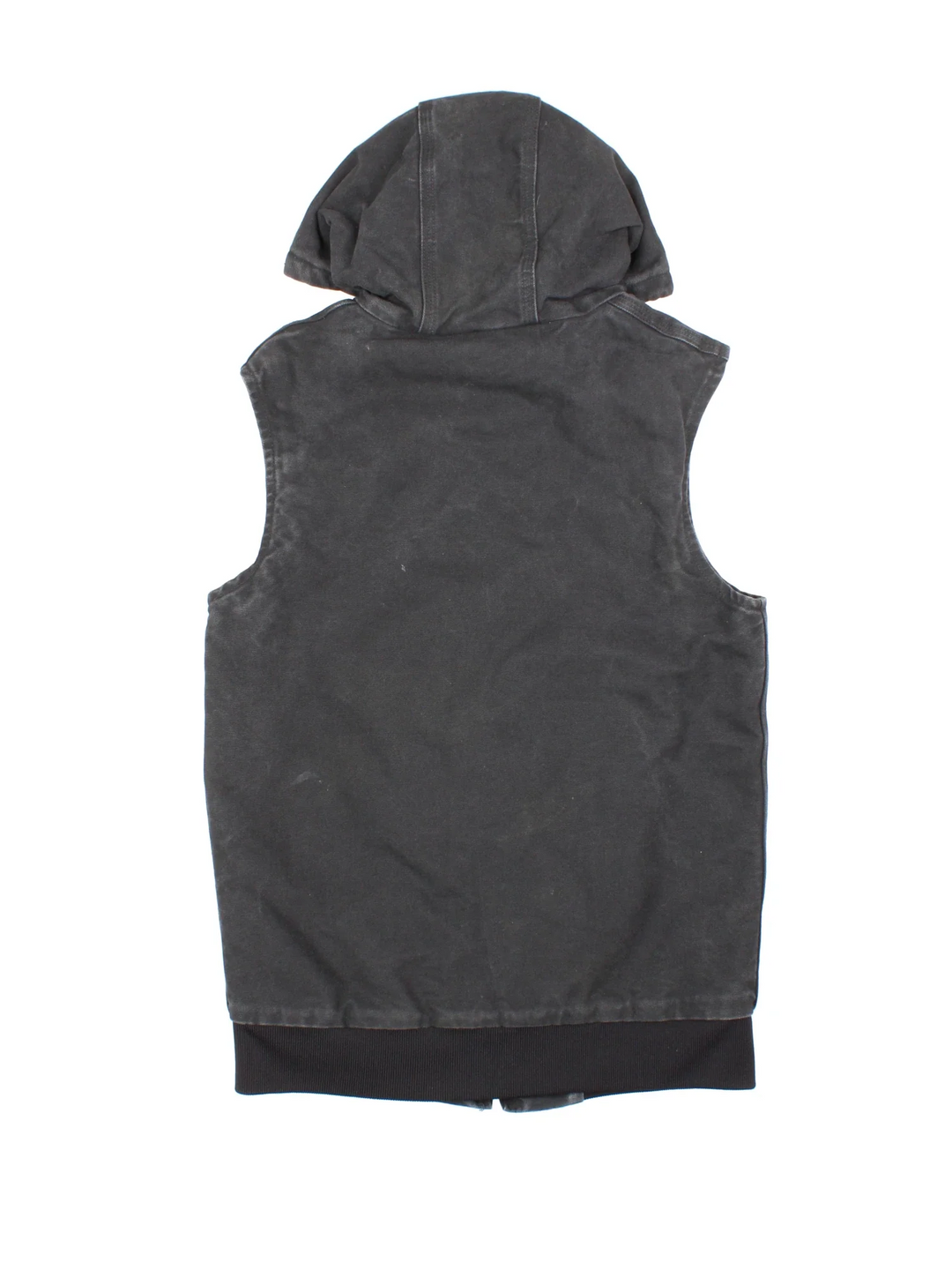 Carhartt Hooded Gilet in a black colourway. Zips up and has side pockets, insulated with a quilted lining, and has the logo embroidered on the front.