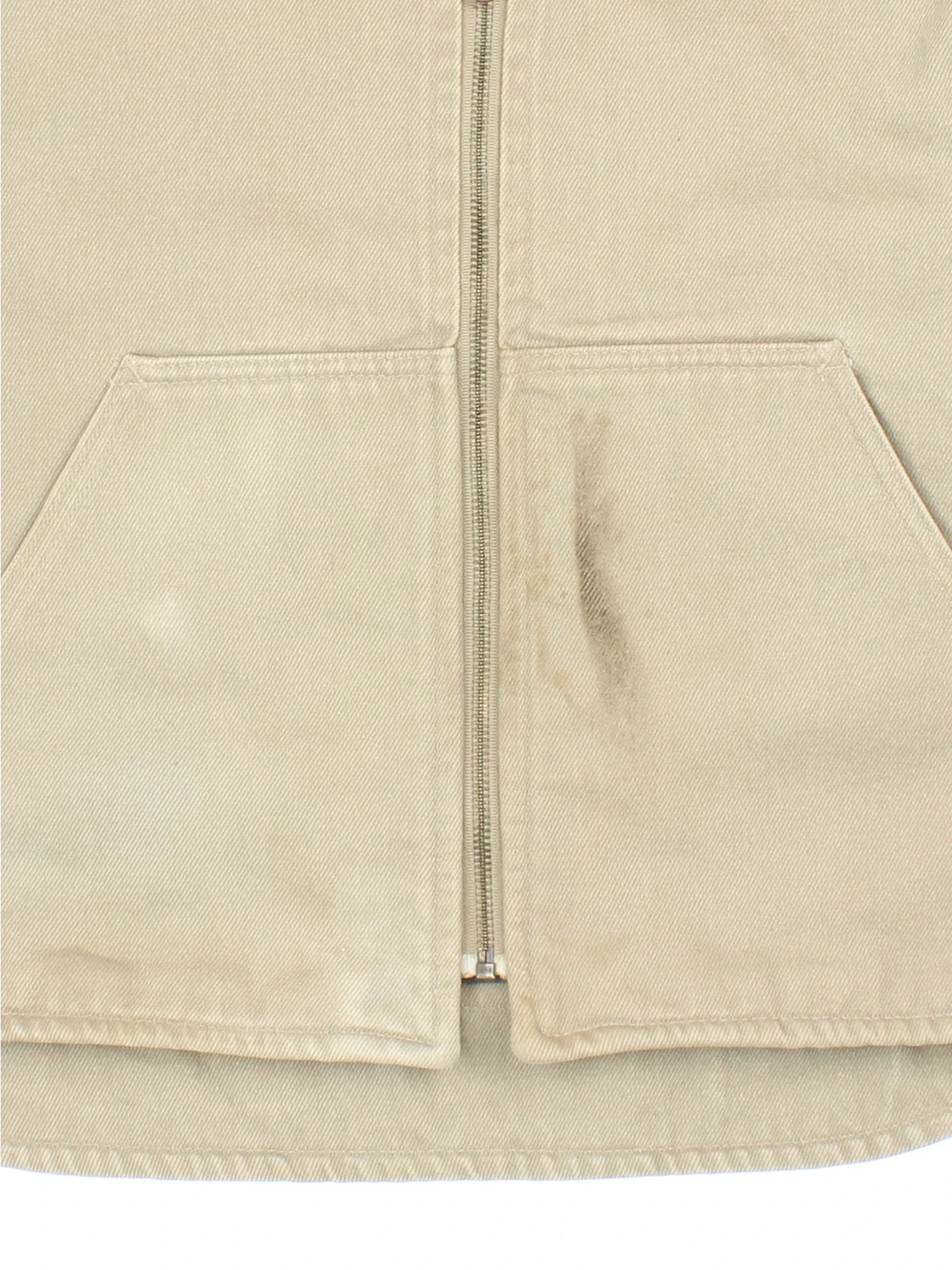 Vintage Carhartt Gilet in a tan colourway. Zips up and has side pockets, fleece lining, and has the logo embroidered on the front.
