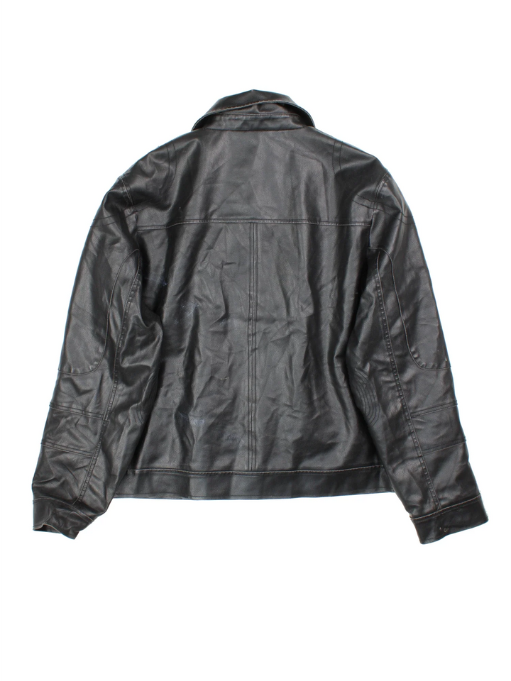 Guess Leather Jacket in a black colourway. Zip fastening with multiple zip pockets, fully lined.