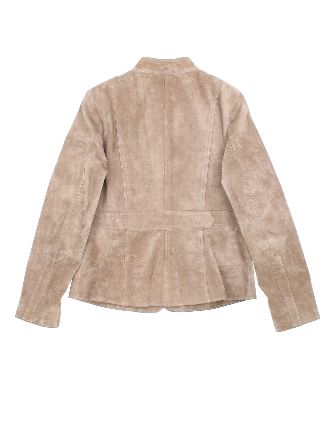 Laura Ashely Suede Leather Jacket in a tan colourway. Zip fastening with multiple pockets and fully lined.