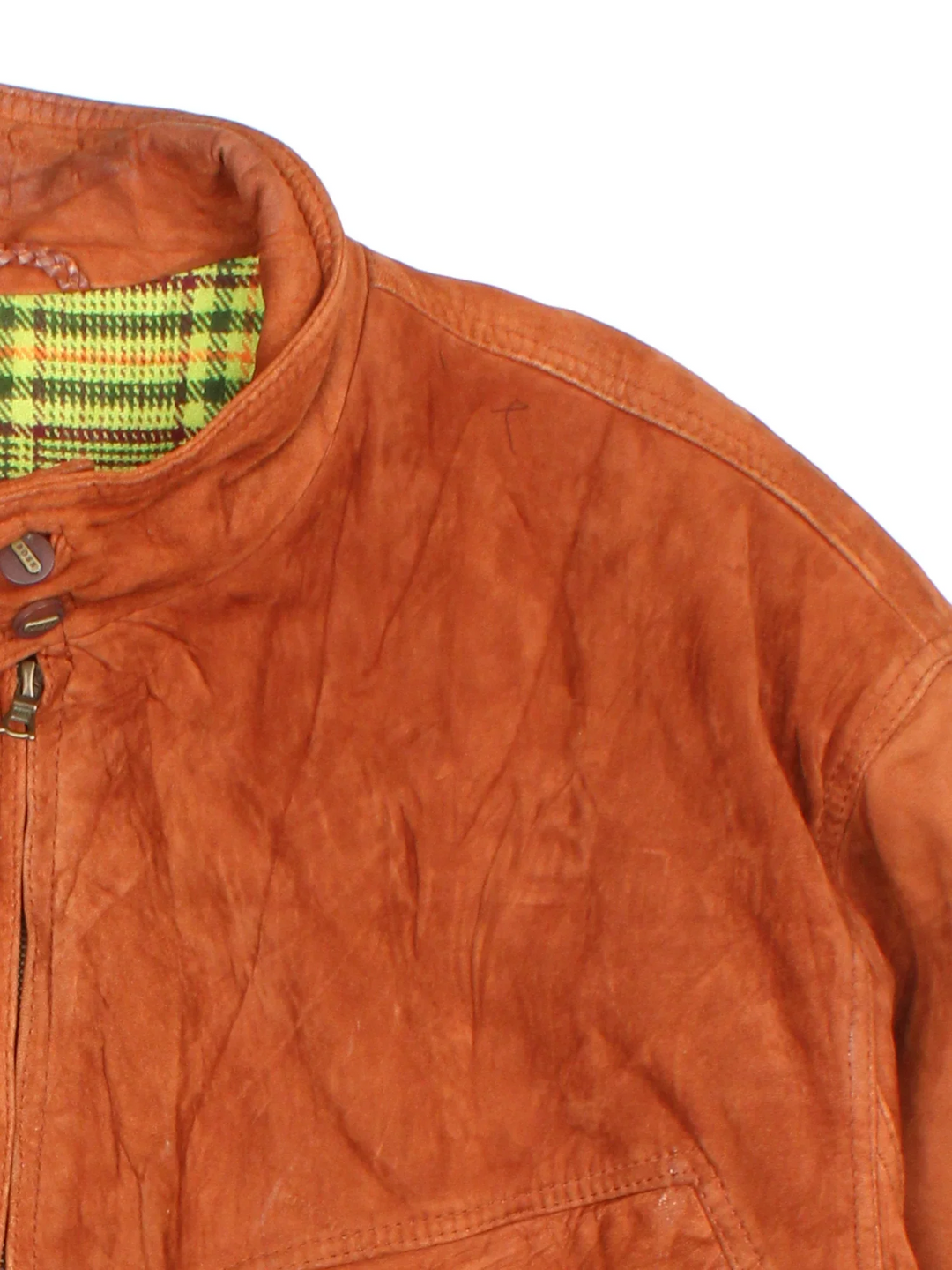Vintage Hugo Boss Leather Bomber Jacket in a brown colourway. Zip fastening with multiple pockets and contrast elasticated cuffs.