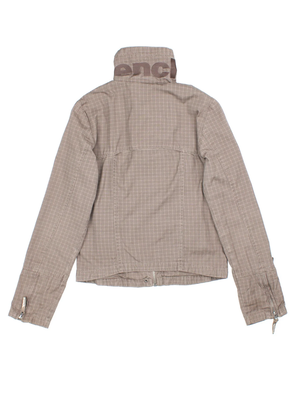 Y2K Bench Jacket in a brown colourway. Zip fastening with side zip pockets and embroidered branding on front/collar.