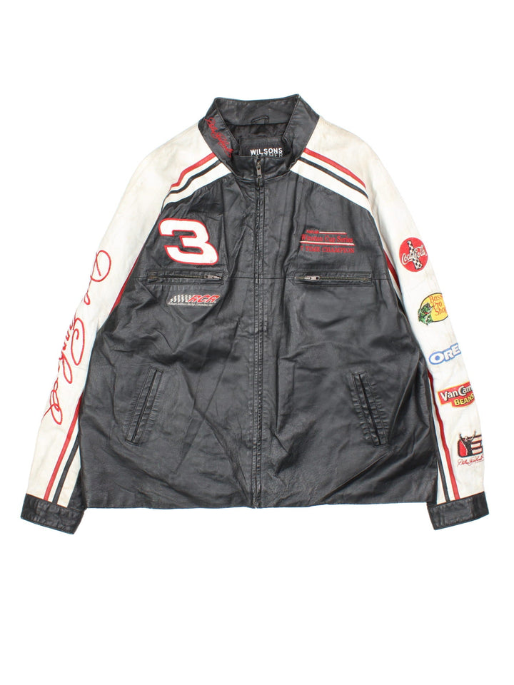 Vintage Nascar Dale Earnhardt Jr Winston Cup Series Jacket in a black and white colourway. Zips up and has multiple pockets, and the logos and sponsors embroidered all over.