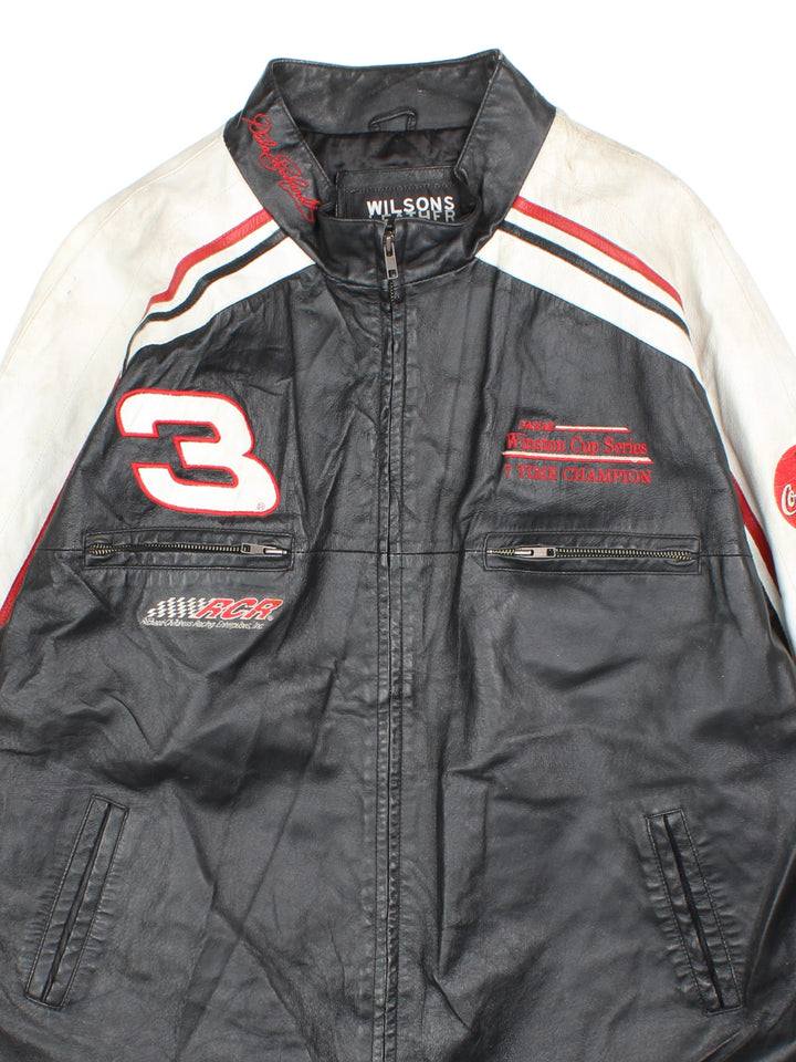 Vintage Nascar Dale Earnhardt Jr Winston Cup Series Jacket in a black and white colourway. Zips up and has multiple pockets, and the logos and sponsors embroidered all over.