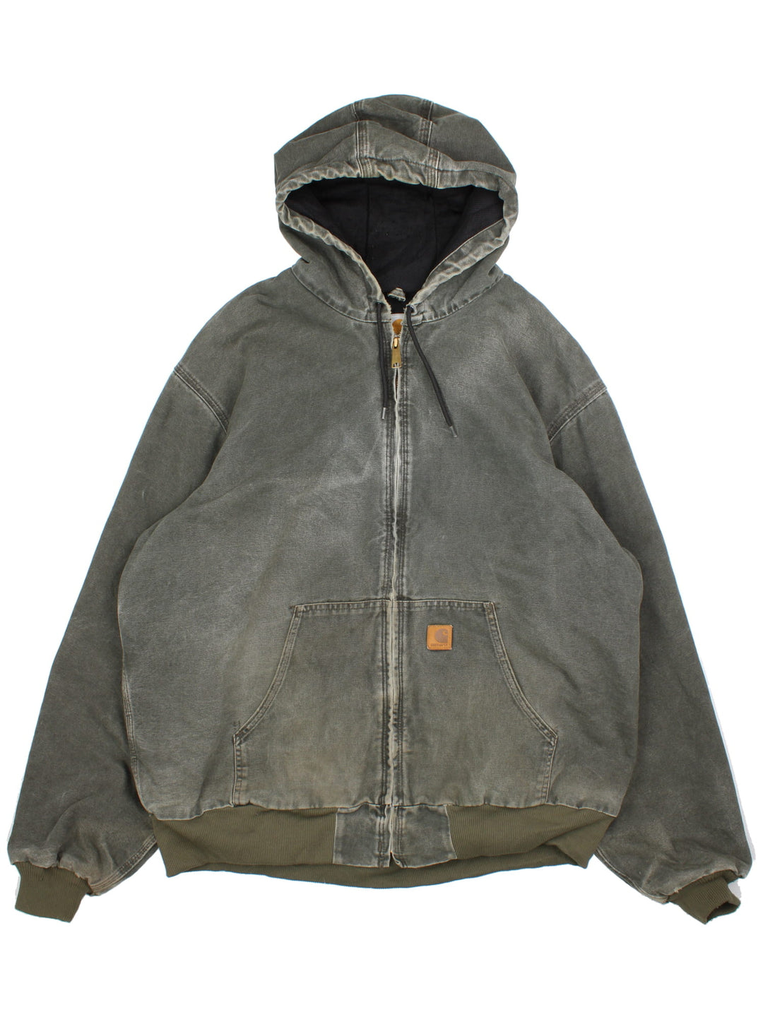 Vintage Carhartt Active Jacket in a green colourway. Zips up and has side pockets, hooded, and has the logo embroidered on the front.