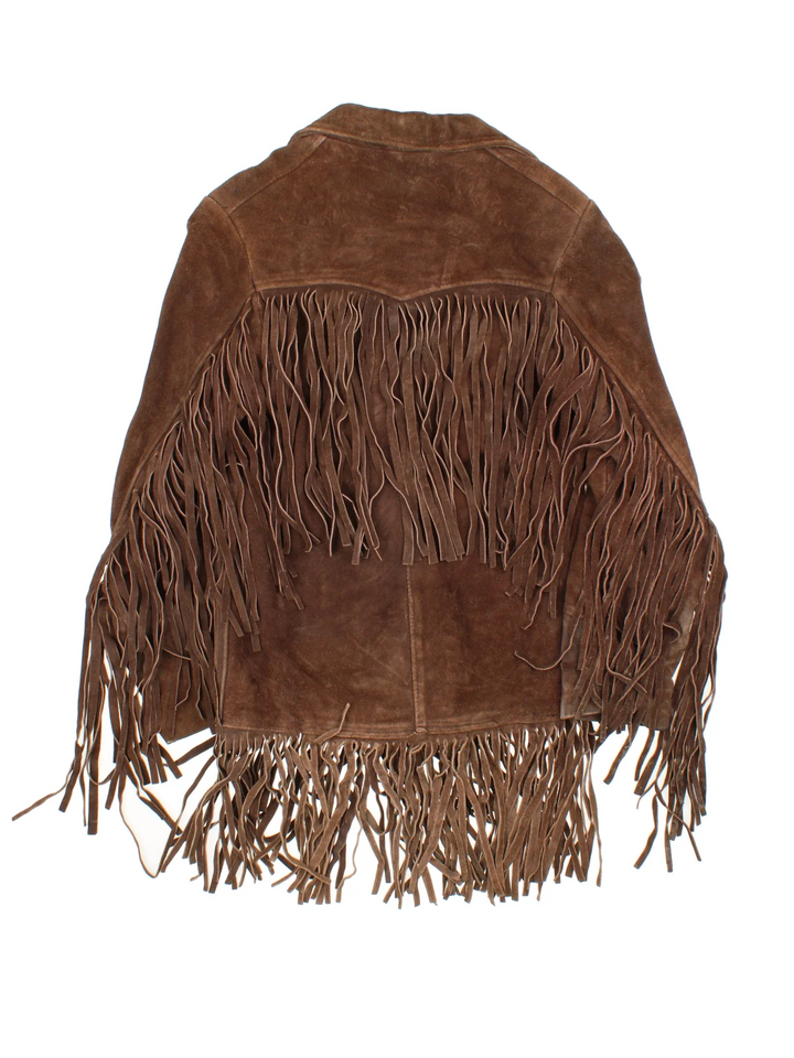 Vintage 70's Western Fringed Leather Jacket in a brown colourway. Button fastening, with front pockets and all over fringe detail.