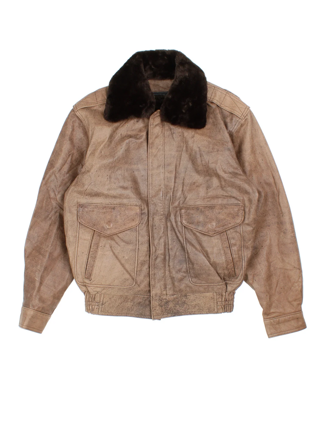 Vintage 80's Leather Flight Jacket in a brown colourway. Zip fastening, with front pockets and fur lining/collar.