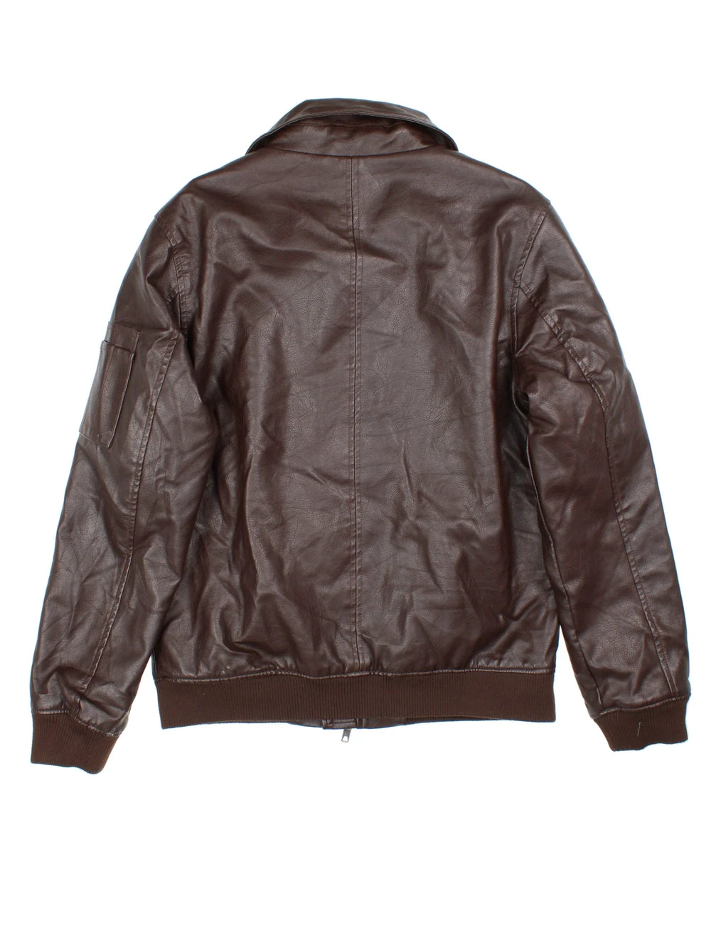 Vintage Members Only Faux Leather Bomber Jacket in a brown colourway. Zip fastening, with multiple pockets, elasticated trims and branding on front.