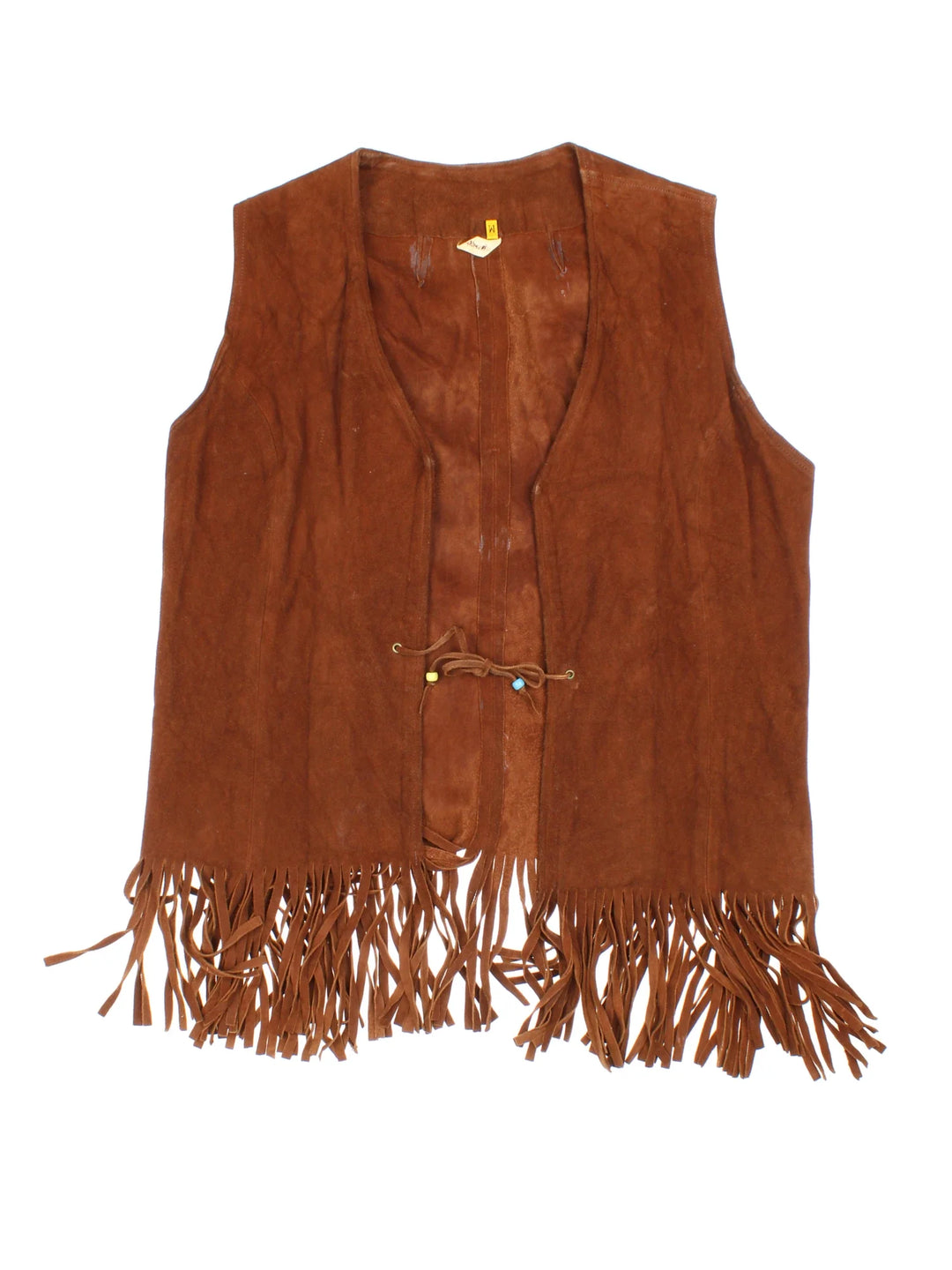 Vintage 70's Beaded Fringe Waistcoat in a tan colourway. Tie front fastening, with beaded and fringe detail.