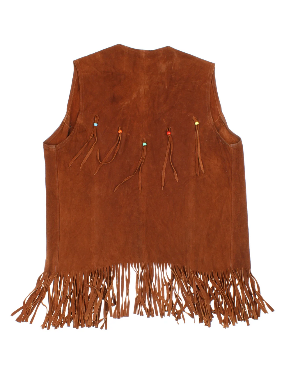 Vintage 70's Beaded Fringe Waistcoat in a tan colourway. Tie front fastening, with beaded and fringe detail.