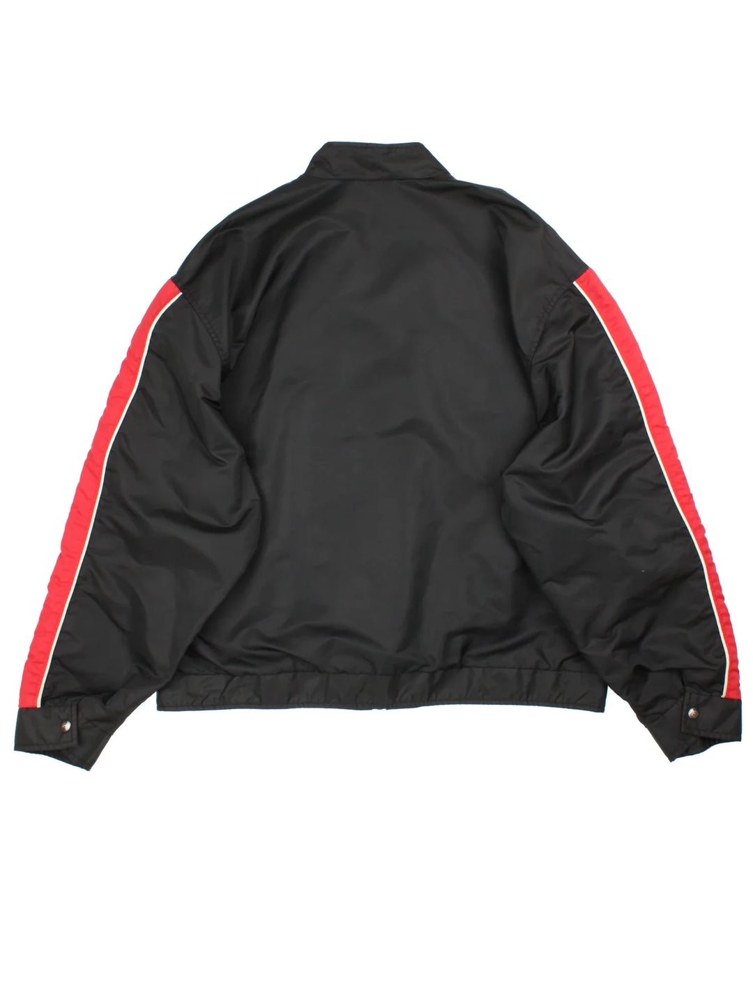 90's Budweiser Racing Jacket in a black/red colourway. Zips up and has side pockets, contrast panelling and branding embroidered on the front.