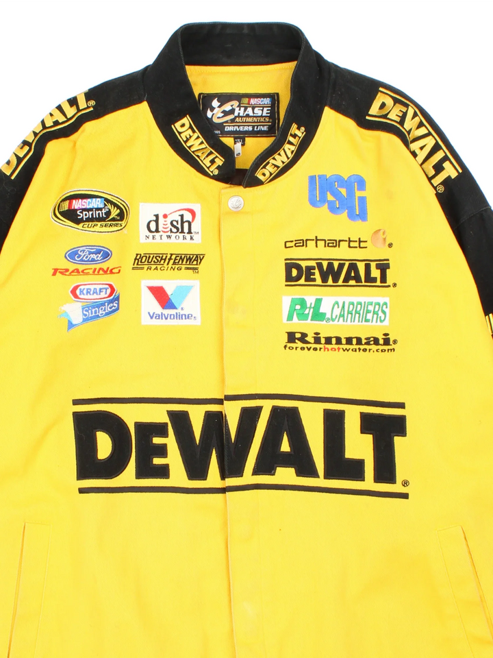 Nascar DeWalt Matt Kenseth Racing Jacket  in a yellow/black colourway. Buttons up and has side pockets, with branding embroidered on the front/back.