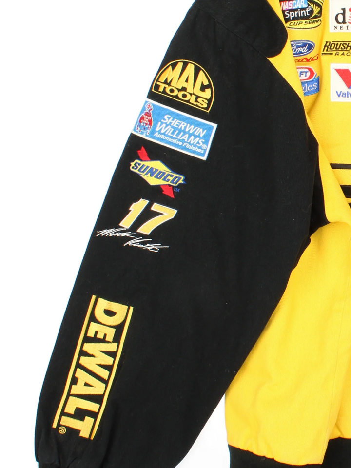 Nascar DeWalt Matt Kenseth Racing Jacket  in a yellow/black colourway. Buttons up and has side pockets, with branding embroidered on the front/back.
