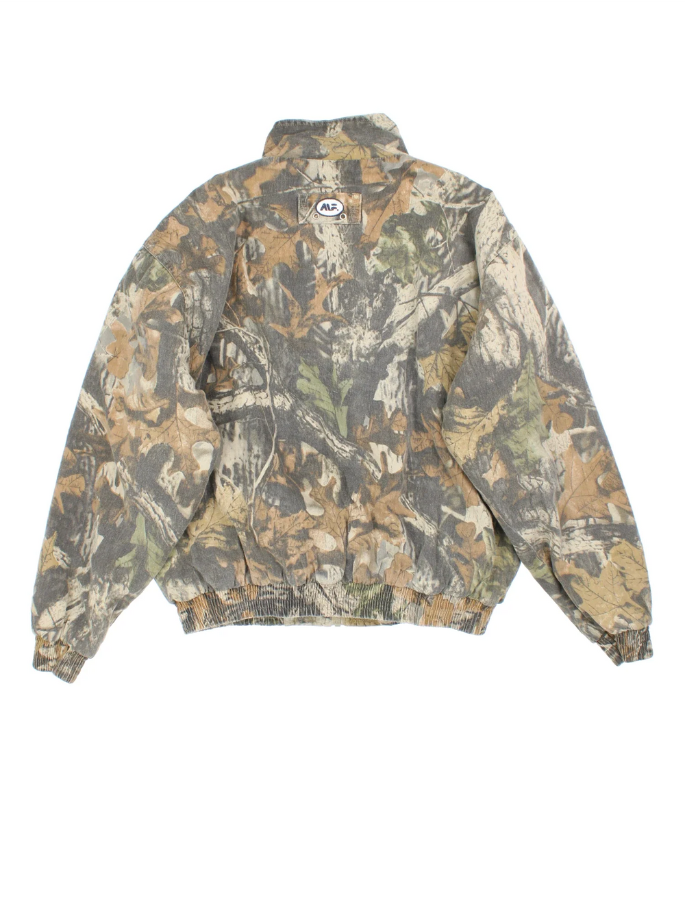 Real Tree Camo Bomber Jacket  in a green colourway. Zip fastening, side pockets, quilted lining and back patch detail.