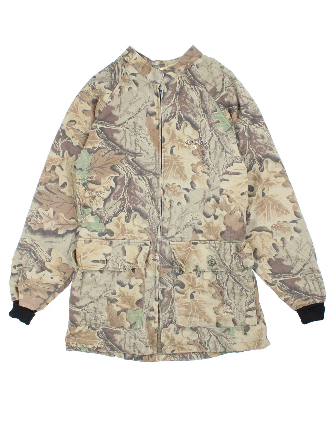 Real Tree Camo Military Jacket  in a green colourway. Zip fastening, front pockets, mesh lining and embroidered branding on the front.