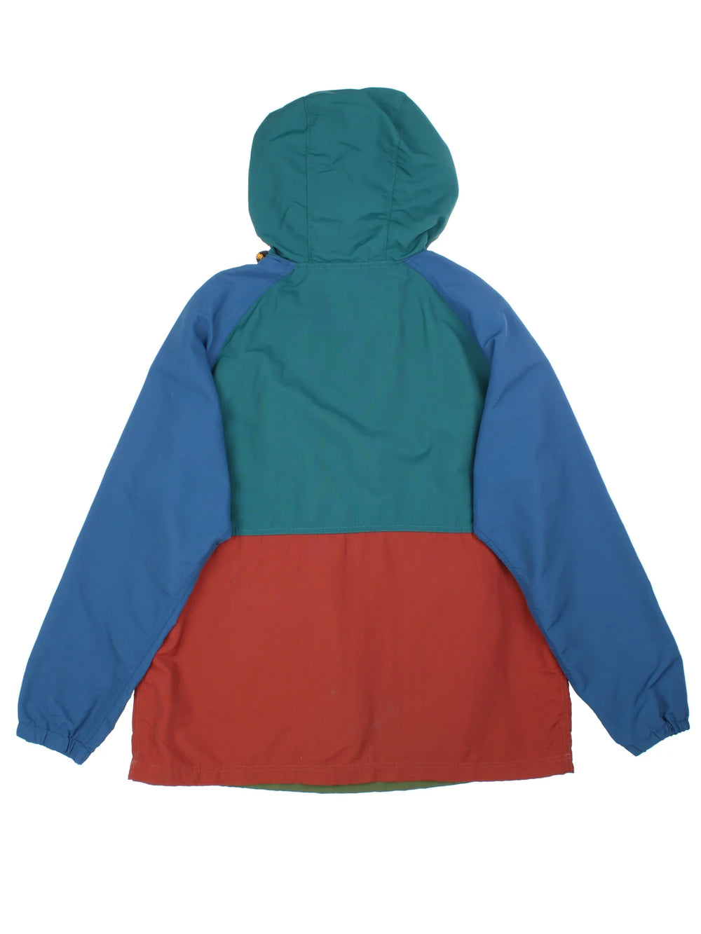 L.L Bean Windbreaker in a green/blue colourway. Hooded with 1/4 zip fastening, large front pocket and embroidered branding on the front.