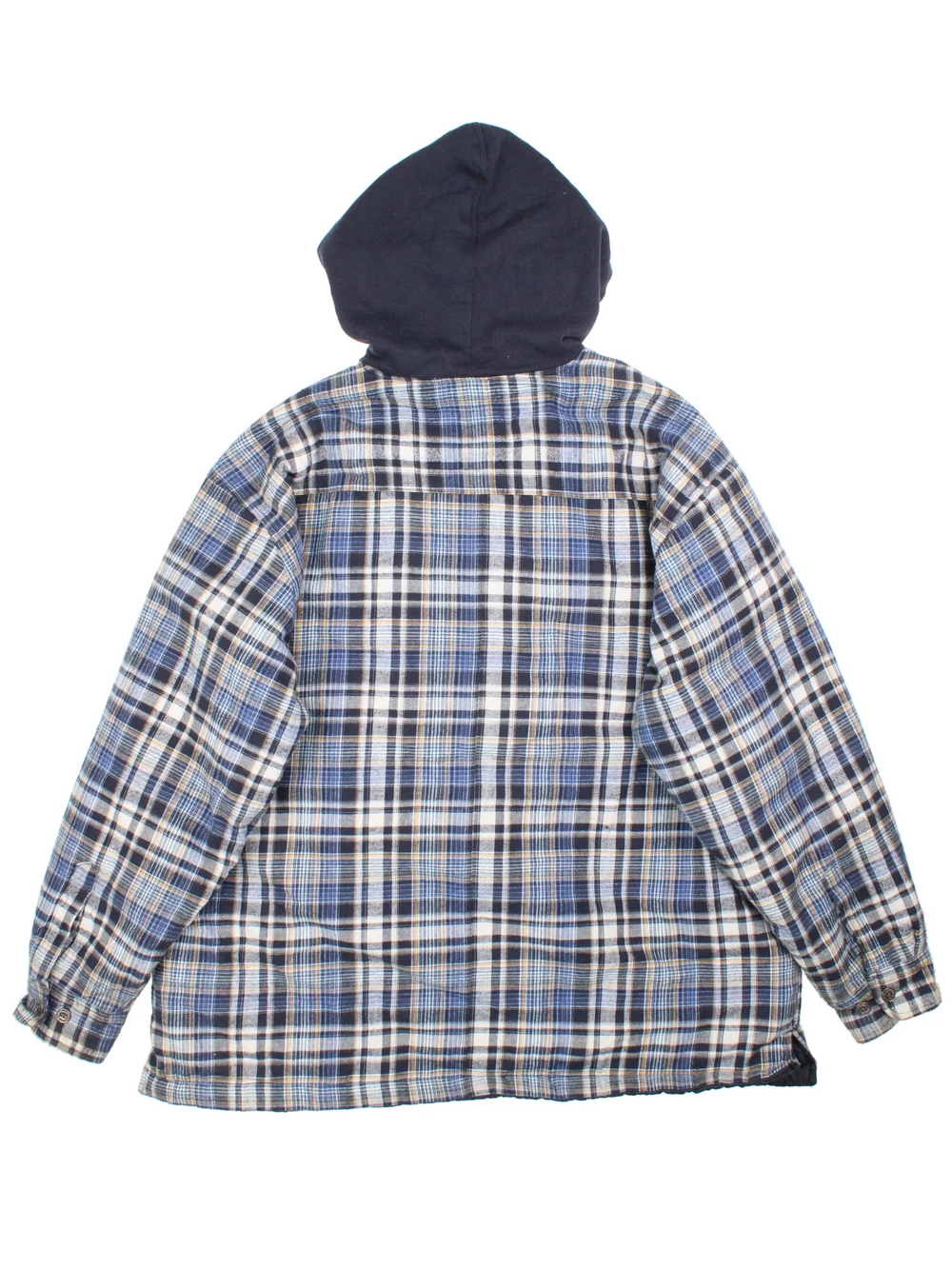Dickies Hooded Flannel Jacket in a blue colourway. Hooded with zip fastening, front pockets and embroidered branding on the front.