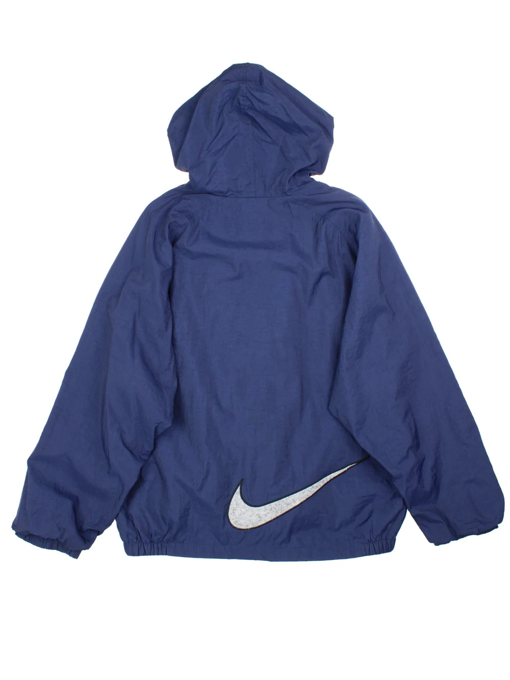 90's Nike Swoosh Jacket in a blue colourway. Hooded with zip up fastening, side pockets and embroidered branding on the front/back.