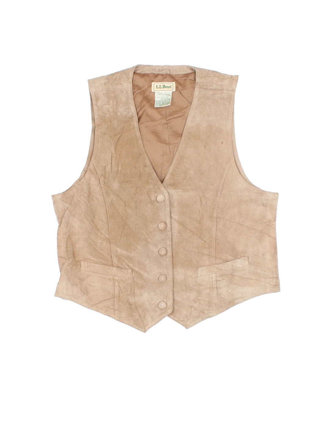 Vintage L.L Bean Suede Waistcoat in a tan colourway. Buttons up and has side pockets.