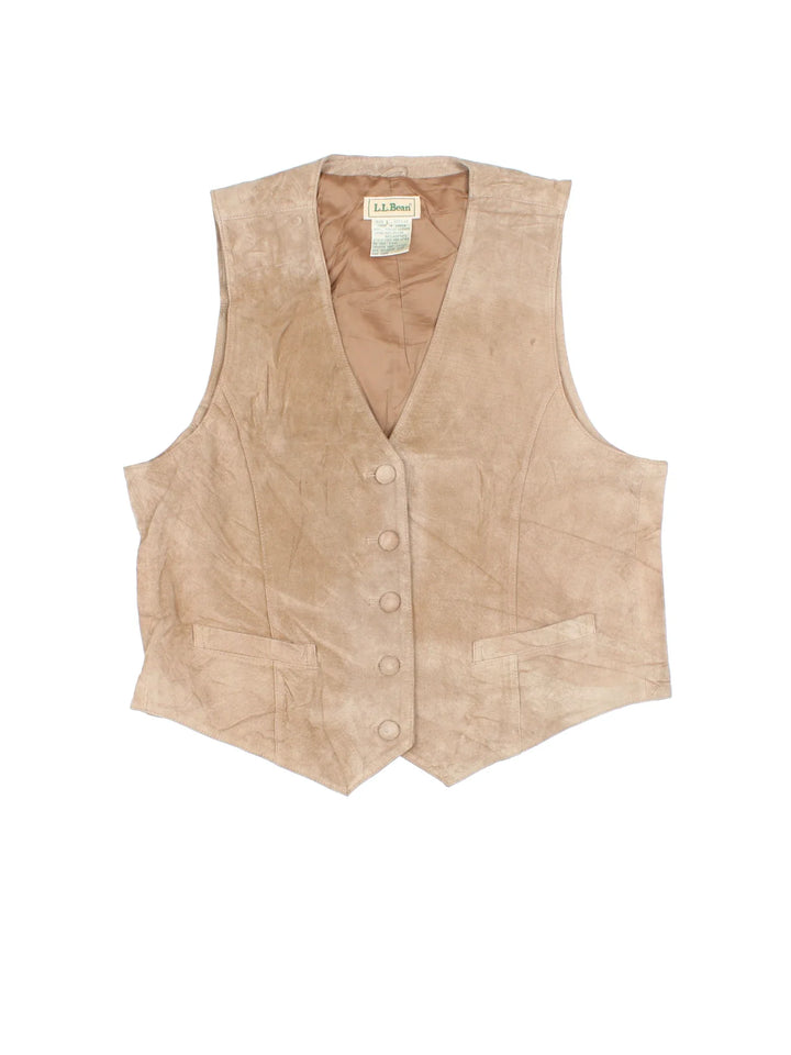 Vintage L.L Bean Suede Waistcoat in a tan colourway. Buttons up and has side pockets.