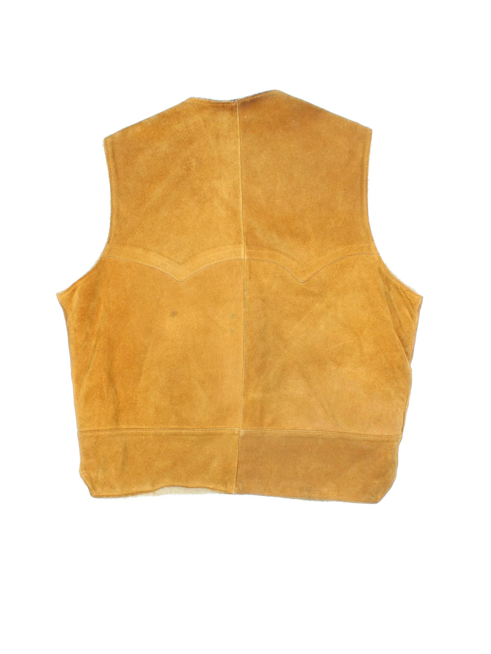 Vintage 1960's Bay River Of San Jose California Western Suede Leather Vest in a tan colourway. Buttons up and has front pockets, sherpa insulated lining and western .