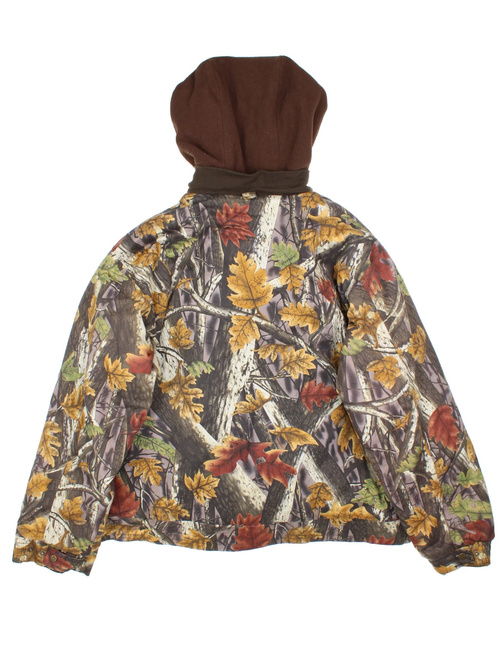 Vintage Real Tree Camo Hooded Jacket in a brown colourway. Zip and button up closure, has multiple pockets, insulated with a quilted lining, and hooded.