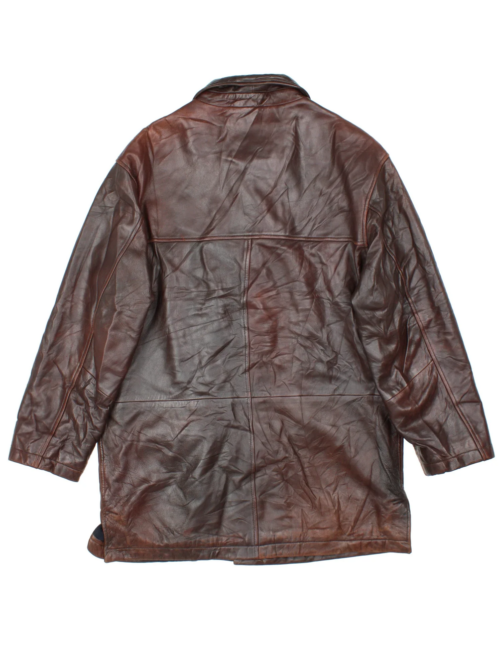 Vintage Hugo Boss Leather Coat in a brown colourway. Buttons up and has front pockets.
