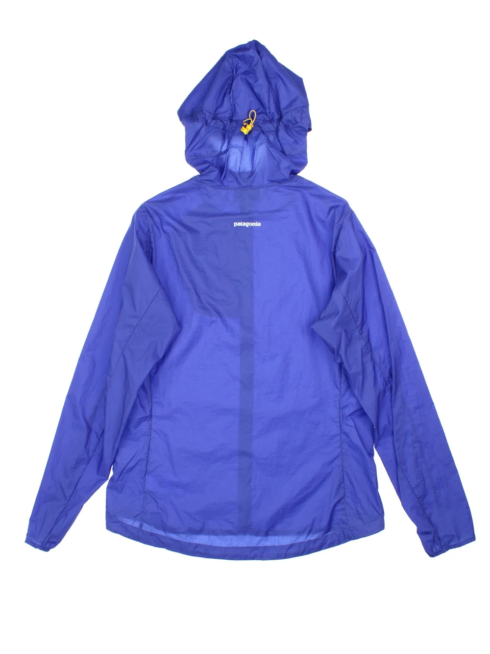 Patagonia Houdini Lightweight Jacket in a blue colourway with full zip up, small chest pocket, hood and small logo on the front.