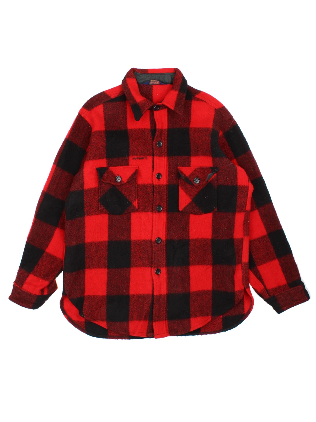 Woolrich CPO Jacket in a red and black colourway with full button up and multiple pockets. All over plaid patterning.